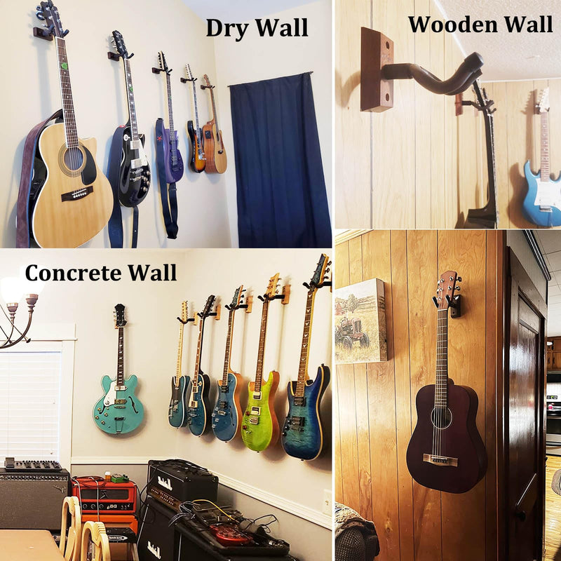 SNIGJAT Guitar Hanger 4 Pack, Hardwood Guitar Wall Mount, Rotatable Guitar Wall Hanger with Screws, V-Shaped Wall Hook Holder Stand for Acoustic Electric Guitar, Bass, Banjo, Mandolin Brown