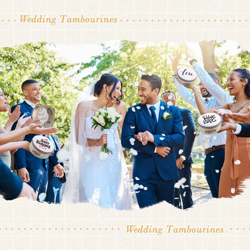 12 Pcs Wedding Tambourine Drum for Adults Hand Held Percussion Gift Wood Metal Jingles Musical Educational Drum Instrument for Church Wedding Party Games(White,4 Inch) 4 Inch White