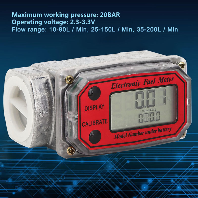 [AUSTRALIA] - Fuel Flow Meter, Mini Digital Turbine Flowmeter, Diesel Fuel Flow Meter, 10-200 L, 1 Inch NPT Flowmeter 