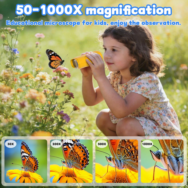1000X Handheld Microscope for Kids: Pocket Digital Microscope with 1080P&2.0''IPS Screen&Photo/Video - Portable Edu Science Kits for Girls Boys - STEM Toys Birthday Gifts Ages 3-6 6-12(Orange) Orange