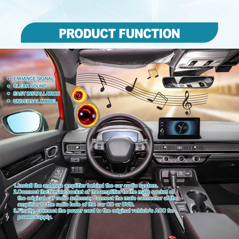 12V Car Antenna Booster 25 db Antenna Signal Reception Amplifier, Amplify Signal & Reduce Noise AM FM for Car Stereo, Audio, Radio, Media, Head Unit Receiver