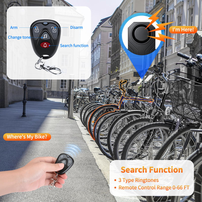 [AUSTRALIA] - WSDCAM Wireless Bike Alarm with Remote, Rechargeable 113dB Loud Bicycle Alarm System Anti Theft, IP65 Waterproof, Bike Alarms for E-bikes, Motorcycles, Scooter, Outdoor Riding and Cycling Safety 