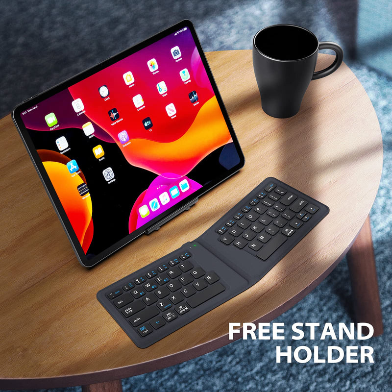 Portable Keyboard, iClever BK06 Foldable Bluetooth Keyboard, Multi-Device Wireless Folding Keyboard, Ultra Slim Ergonomic Design with Stand Holder for iPhone, iPad, Smartphone, Tablet, Laptop