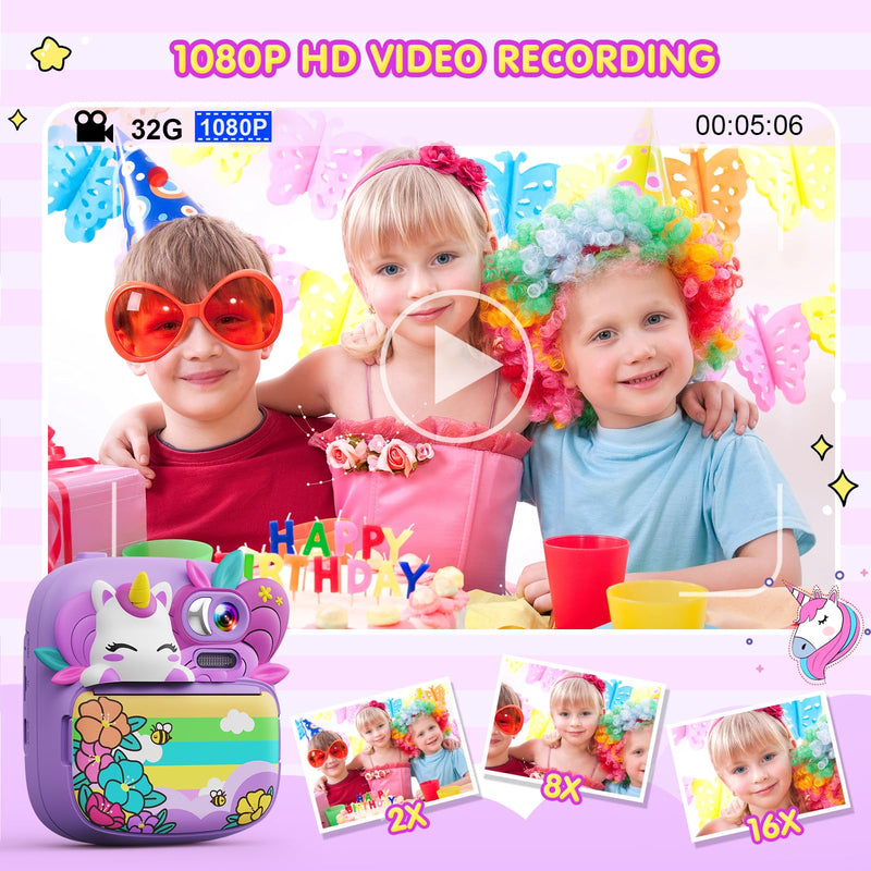 Kids Camera Instant Print, Camera for Kids with Printable Photos, Toddler Camera Toys for Children Ages 3-14, Digital Camera Birthday Gifts for Girls 4 5 6 7 8 9 10 11 12 13 Years Old - Purple