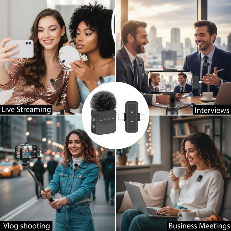 [AUSTRALIA] - Wireless Lavalier Microphone for iPhone & Android, Auto-Pairing Noise-Reduction Clip-On Mini-Mic with Charging Case, Headphone Monitoring, Wide Compatibility for Recording & Vlogging 