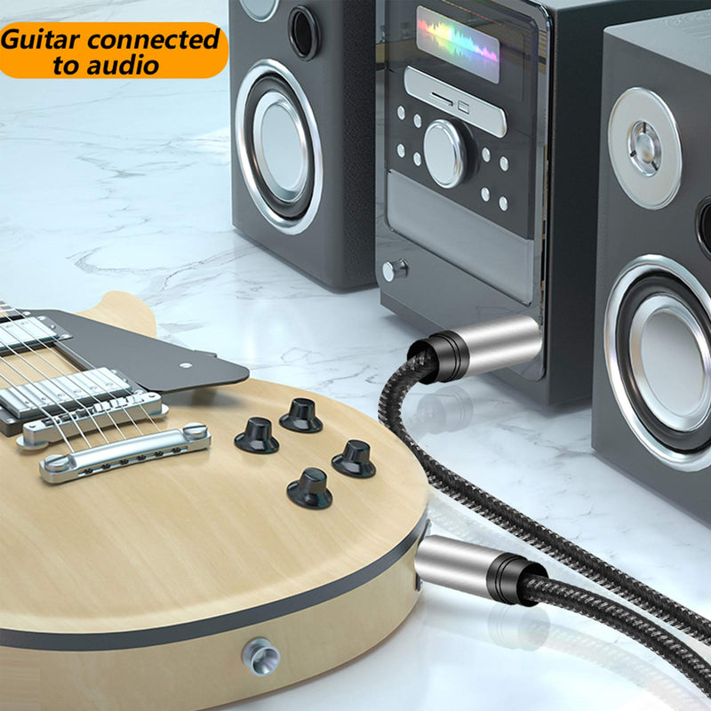 6.35mm Instrument Cable 3Ft,Silver Color Premium 6.35mm Mono Jack 1/4" TS Cable Unbalanced Guitar Patch Cords/Instrument Cable Male to Male with Zinc Alloy Housing and Nylon Braid(3Ft/1M) 3Ft/1M