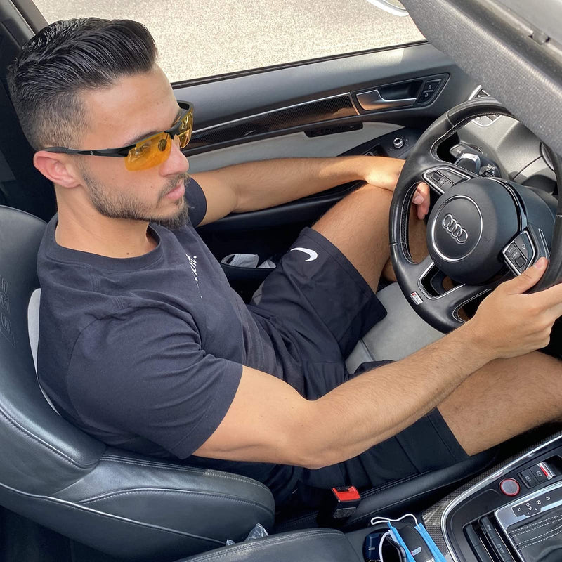 [AUSTRALIA] - BLUPOND Set of 2 HD Day and Night Driving Glasses - Polarized Sunglasses and Yellow Night Vision Glasses With Car Clip Holder 1 Yellow Lens + 1 Black Lens 