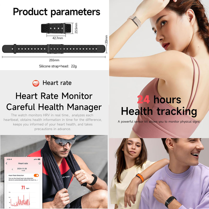 ZPIMY Wearable Health, Fitness & Activity Tracker, 5ATM Waterproof Mens Smartwatch, Call Reminder，Fitness Tracker for Android iPhones, SpO2，Heart Rate Tracking， Sleep Monitoring, 2 Straps (Black) Black