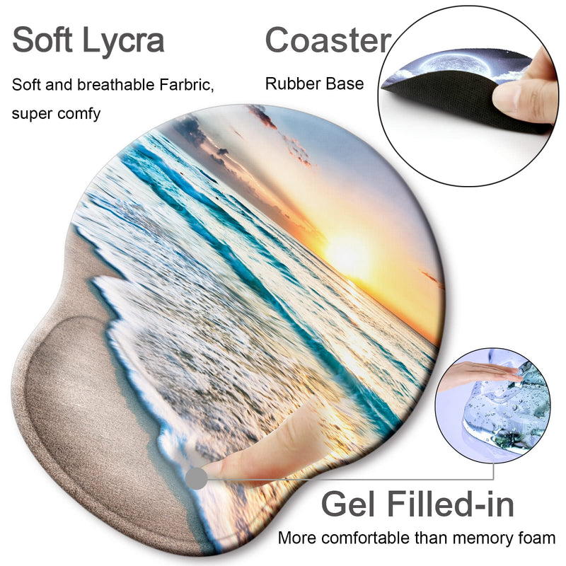 Ergonomic Mouse Pad with Wrist Support Rest,[ 20% Larger] Mousepad Gel Wrist Rest , with Coaster Non-Slip & Pain Relief for Computer, Desk, Home&Office-Beach N-Beach