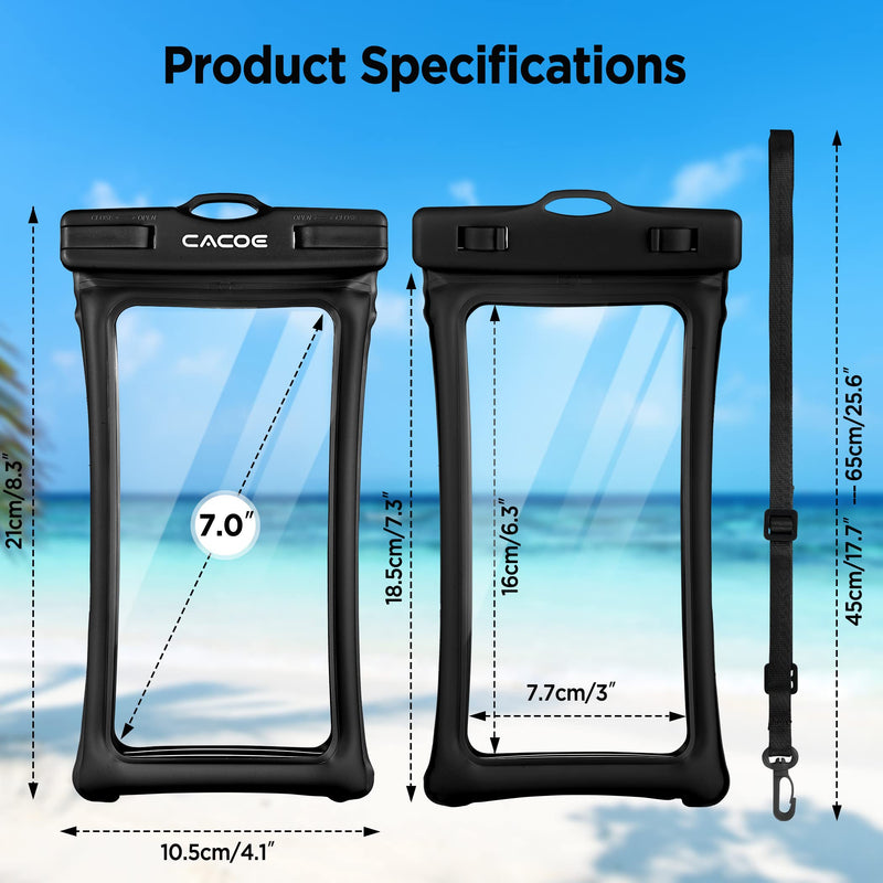 [Floatable]CACOE Floating Universal IPX8 Waterproof Phone case 2 Pack-Up to 7.0",Adjustable Neck Lanyard Phone Pouch,Phone Dry Bags for Vacation Beach Pool Kayak Cruise Travel Essentials（Black+Green） Black+Green Up to 7.0"-Floatable