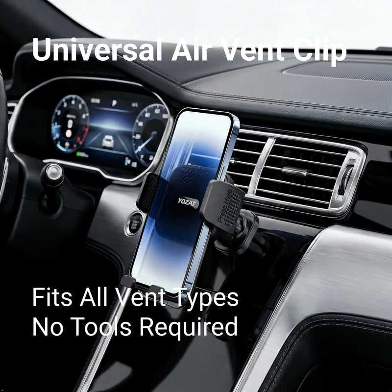 [2026 Upgraded Military-Grade Car Phone Holder Mount — Ultra-Stable Clamp Grip, 3-in-1 Dashboard/Windshield/Air Vent, One-Button Release — Heavy Duty Universal for iPhone & All Smartphones