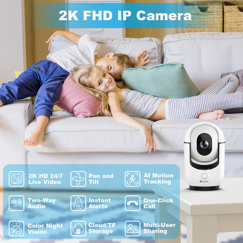 2K Pan/Tilt Security Camera, WiFi Indoor Camera for Home Security with AI Motion Detection, Baby/Pet Camera with Phone App, Color Night Vision, 2-Way Audio, 24/7, Siren, TF/Cloud Storage white