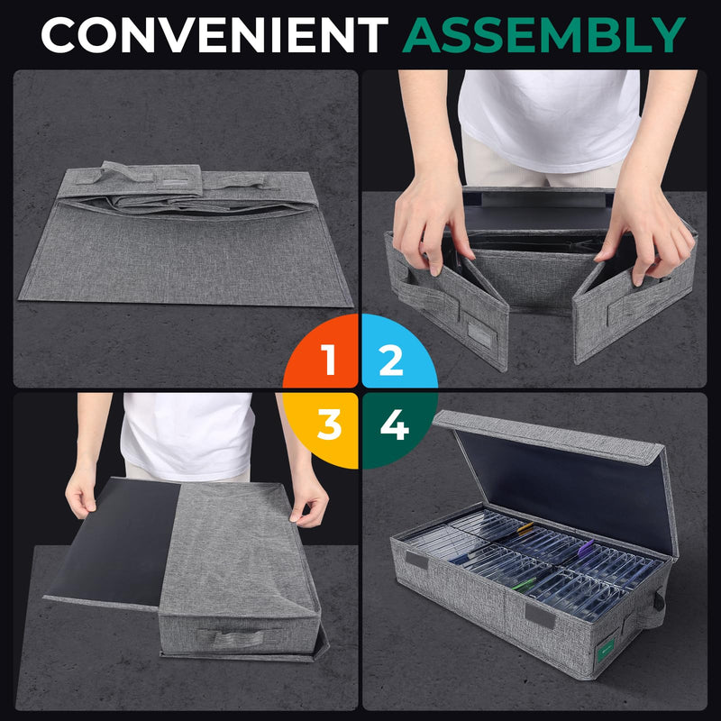 Cassette Tape Storage Box, Practical Cassette Tape Holder 16.34 x 9.25 x 3.54 Inch, Cassette Rack with Lids and Index Labels to store to 48 Cassette Tape Cases - Gray TAPE-1 Pack