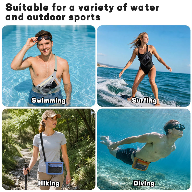 EULANT IPX8 Waterproof Phone Pouch,Reusable Fanny Pack Dry Bag | Fanny Pack Dry Bag with Screen Touch Sensitive for Beach Swimming,Boating,Kayaking,Rafting Light Gray 3 PC