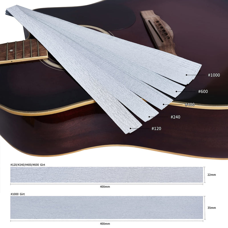 Guitar Fret Leveling Beam, 16 Inch Fret Leveler Sanding Block Level File, Pro Luthier Repair Tool with Extra 12PCS 120/240/400/600/1000 Grit Self-adhesive Replacement Sandpaper Strips 16in Fret Leveler with Replacement Sandpaper