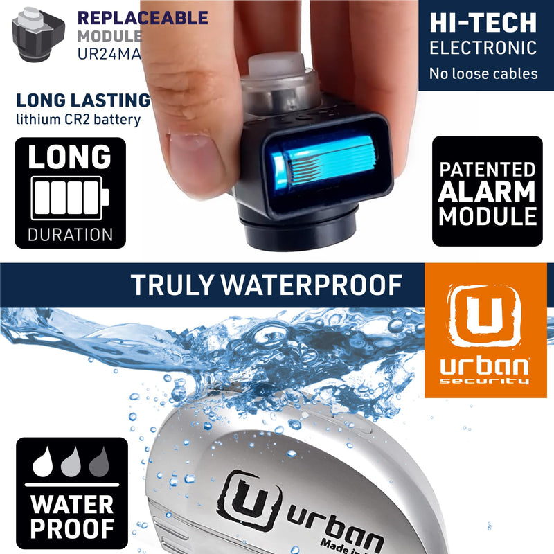 URBAN UR22 Alarm Disc Lock 120db ON/Off, Warning Function A+ Sensitivity Replaceable Alarm Module, High-end Waterproof, Longlife Battery, Electronic Reminder, Can be Carried with Bracket, Universal Metal
