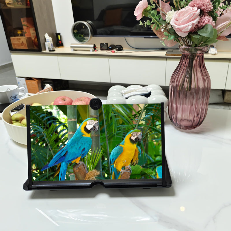 12"Screen Magnifier Amplifier,3D HD Mobile Phone Magnifier Projector Screen for Movies,Videos,and Gaming.Foldable Mobile Phone Holder with Screen Magnifier,Supports All Smartphones,A Smart Gift（Black) Black