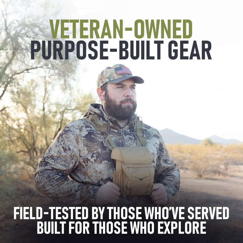 [AUSTRALIA] - Binocular Harness Chest Pack - Lightweight Hunting Chest Rig with Rangefinder Pouch, MOLLE System Bino Harness for Bow Hunting, Tactical Chest Pack for Men, Veteran Owned Gear, Coyote 