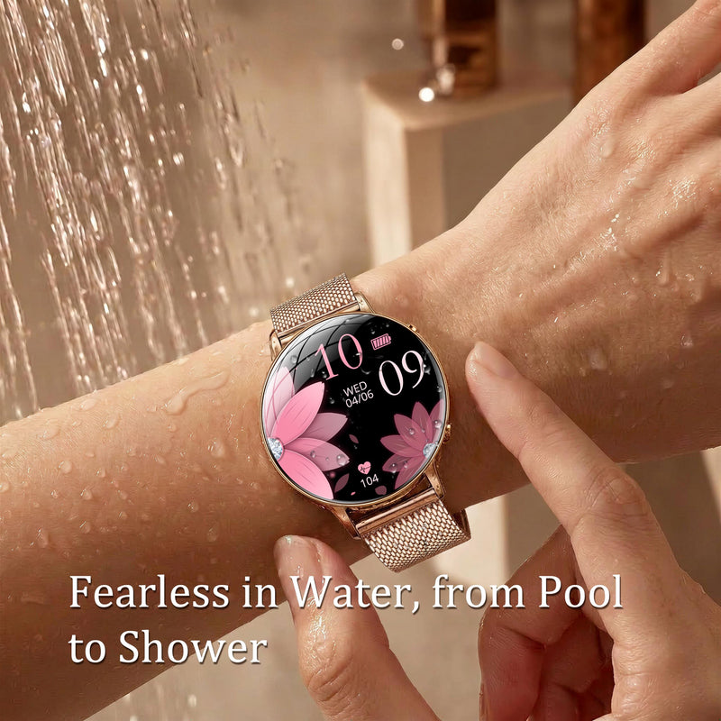 Smart Watch Lightweight for Women: 1.32” AMOLED Display Rose Gold with 2 Bands - IP68 Waterproof Fitness Tracker Smartwatch Compatible iPhone/Android - Gifts for Women 15–45