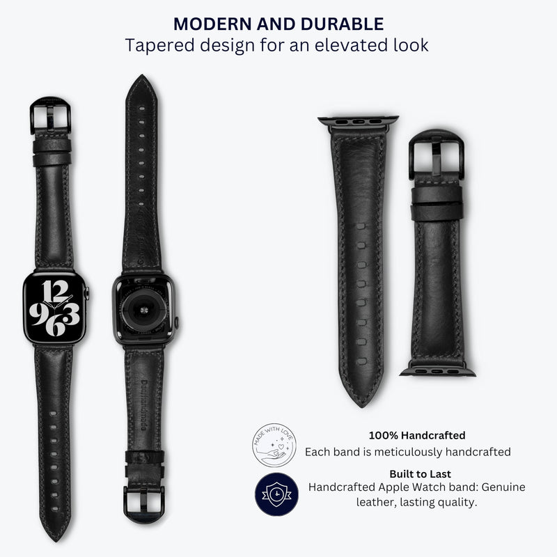 Top Grain Genuine Leather Bands Compatible with Apple Watch Band 42 mm (Series 32 1) 44mm 45mm 46mm 49mm for Men & Women, Replacement Strap for iWatch Ultra, Ultra 2, SE2, SE, Series 11 10 9 8 7 6 5 4 3 Classic Dark Brown (Black Edition, Silver)