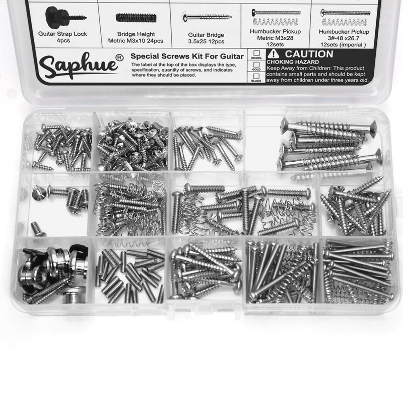[AUSTRALIA] - SAPHUE Guitar Screw Kit,201pcs Telecaster Kit, Pickguard Screws， Switch Plate Screws,For Fender/Tele/Strat/Sq,Tuner,Machine Head, Neck Plate,Guitar Strap End Pins,Pickup,Bridge, Guitar Repair Kit multi-size (201pcs) Chrome 