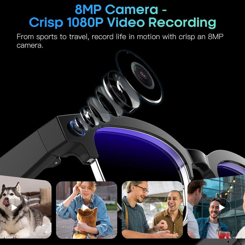 AI Smart Glasses with 8MP HD Camera, 4K Photo, 1080P Video Glasses with Voice Assistant, AI Image Recognition, Real-Time Translation, Bluetooth Calling/Music, IP66 Waterproof, Photochromic Lenses