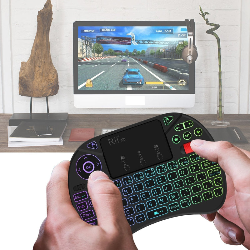 Mini Keyboard,Rii X8 Portable 2.4GHz Mini Wireless Keyboard Controller with Touchpad Mouse Combo,8 Colors RGB Backlit,Rechargeable Li-ion Battery for Google Android TV Box, PS3, PC, Pad,Nvidia Shield