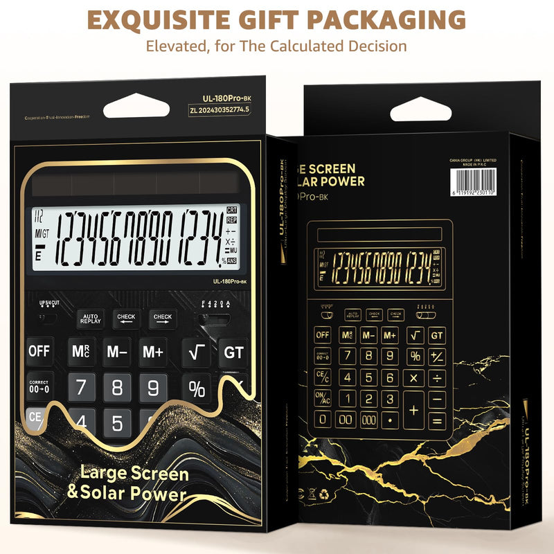 Calculators Desktop, 2026 Upgrade 14 Digit Large Size Calculator with 5-Inch LCD Display and Solar Power, Office Calculator for Desk (Black) Midnight Black