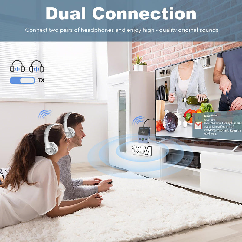 [AUSTRALIA] - Bluetooth Transmitter Receiver, 2-in-1 Bluetooth 5.3 Adapter for TV, Airplane, Gym Equipment, Cars, PC, Supports to 2 Wireless Headphones, Cell Phones, Wireless Receiver for Car, Home Stereo 