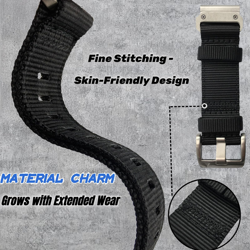 Adjustable 26mm Nylon Watch Band for Garmin Fenix 7X/6X/5X/Enduro 2, Tactix 7 Pro, Epix Pro 51mm - Quick fit 26 Sports Wrist Strap with Stainless Steel Adapter Black+Khaki (Black Buckle) 26mm fits 51mm case