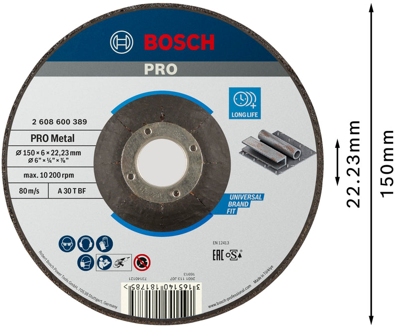Bosch 2608600389 Grinding Disc for Steel, Black, 150 x 6 mm Diameter: 150 mm