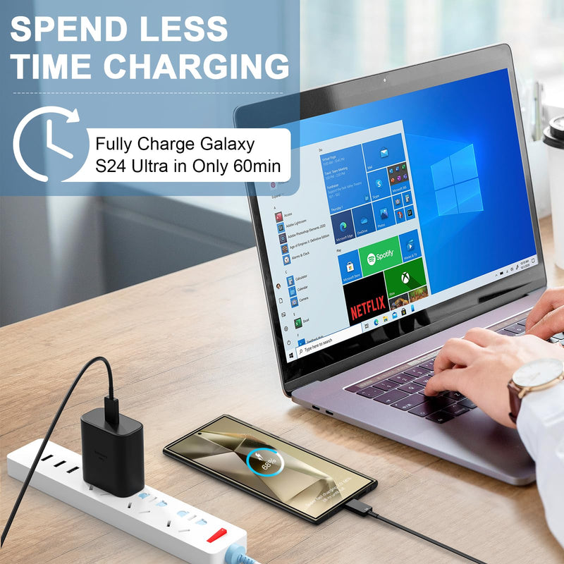USB C Fast Charger, 45W Samsung Super Fast Charger Type C Android Phone Charger Block with 10FT Long Type C Fast Charging Cable for Samsung Galaxy S24 Ultra/S24/S24+/S23 Ultra/S23/S23+/S22, Galaxy Tab Black