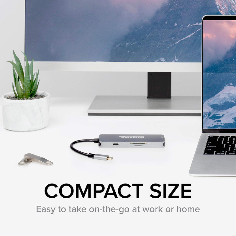 Plugable USB-C Hub 7-in-1, Compatible with Mac, Windows, Chromebook, USB4, Thunderbolt 4, and More (4K HDMI, 3 USB 3.0, SD & microSD Card Reader, 87W Charging)