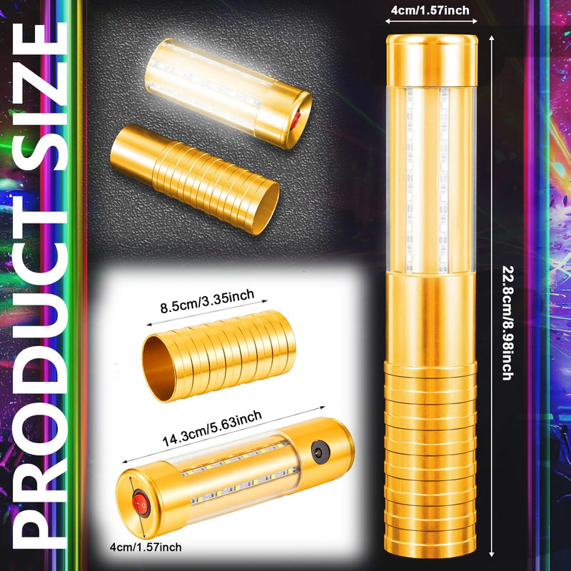2 PCS LED Strobe Baton Lights Bottle Service Rechargeable Light, Reusable Handheld Champagne Bottle Light Topper for Party Nightclub Bar Wedding Concert Festival Activity (Golden, 2 Pack) Golden