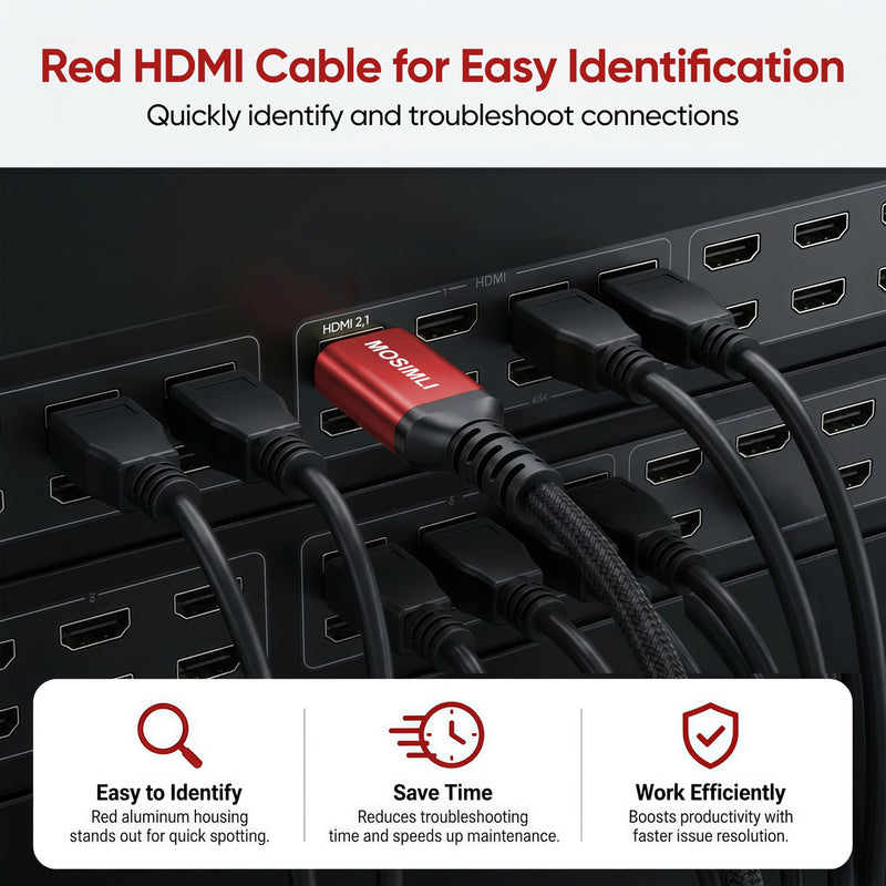 8K HDMI Cable 15 FT 4-Pack, Braided HDMI 2.1 Cable, High Speed 48Gbps | Red easy identification, Support 8K@60Hz, 4K@120Hz, HDR10+, SBTM, VRR, QFT, ALLM, 3D, HDCP 2.3 for PS5, Xbox, TV, PC, Monitor 15FT