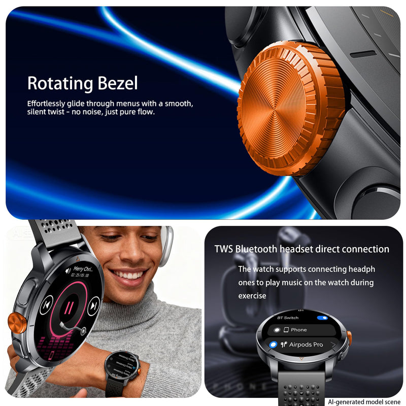 Rugged Smart Watch, 1.6" AMOLED GPS, 5ATM Waterproof - Black | 1.6" AMOLED rugged GPS watch, 5ATM waterproof, SOS button, altimeter, barometer, compass, 450mAh, 2 bands