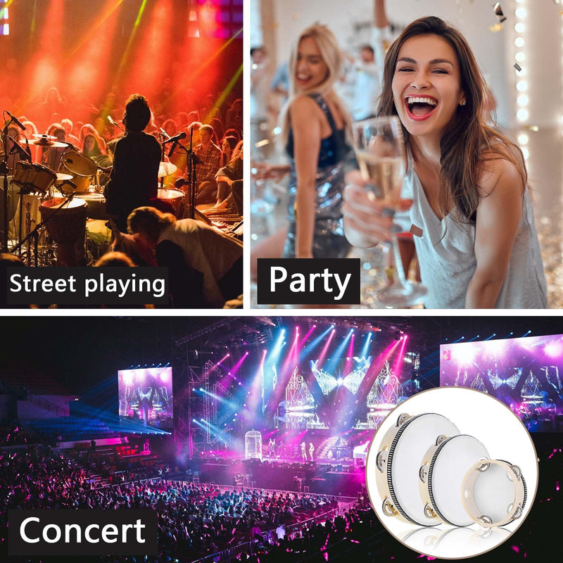 [AUSTRALIA] - 3PCS Handheld Tambourine, 3 Packs tamborines 6”8”10”Tambourine For Adults Wooden Tambourines Drum Percussion, Tambourine Gift Musical Educational Metal Jingles Church KTV Party Music Therapy White 