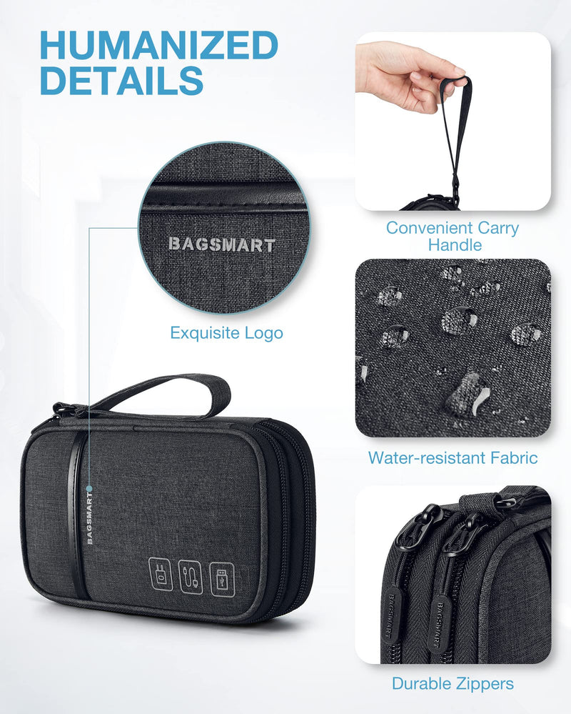BAGSMART Cord Organizer Travel Cable Organizer Bag Tech Electronic Organizer Travel Case, Travel Essentials for Charger, Cable, Phone, Flash drive, Double Layer-Black Double Layer Black