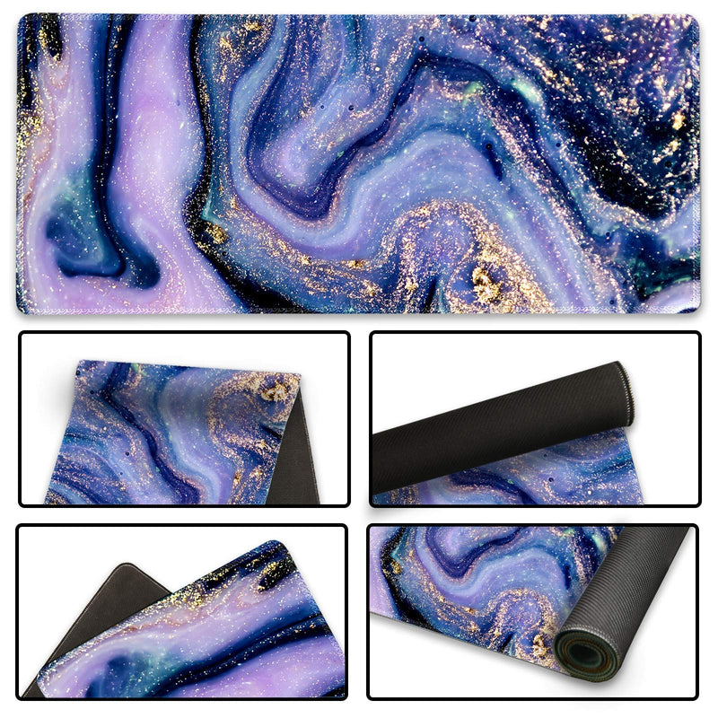 Extended Gaming Mouse Pad XXL ArtSo Large Keyboard Mat Long Mousepad Desk Decor Writing Pad Non Slip Rubber Base Stitched Edges for Work, Game, Office, Home, 35.1" x 15.7" , Purple Marble