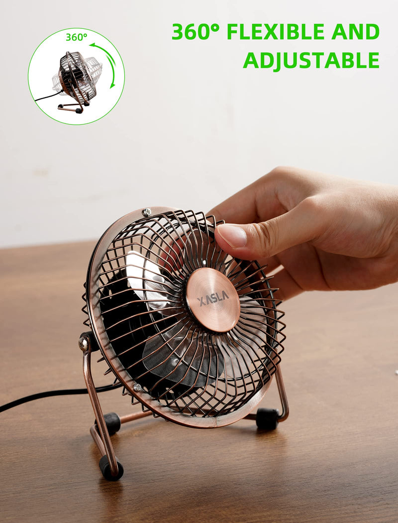 4 Inch Small USB Desk Fan, Mini Quiet Fan with Metal Construction & Strong Airflow & 360°Adjustable Tilt Angle, Personal Cooling Fan for Desktop Office (Bronze) 1 Bronze
