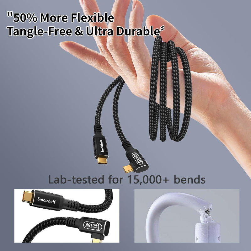 10ft/3m USB5 Cable with 90 Degree Right Angle,for Thunderbolt 5/4,Nylon Braided USB C Cable,80Gbps Data Transfer, Coaxial Structure for 8K@120Hz/16K@60Hz Video,240W Fast Charging Cord 10ft/3m