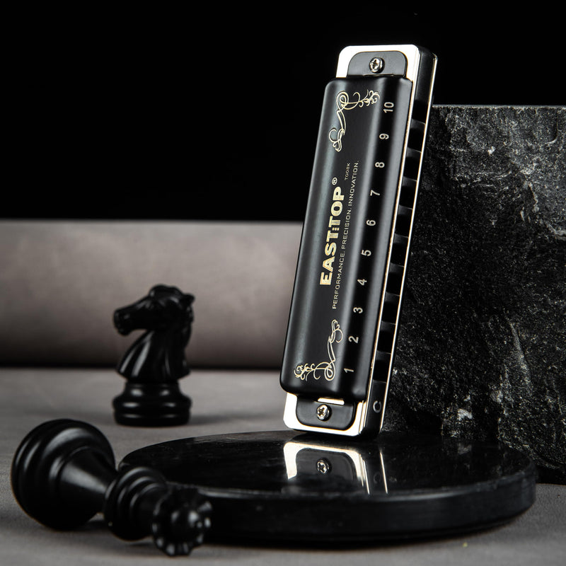 [AUSTRALIA] - EAST TOP T008K 2.0 Update Harmonica Key of D, 10 Holes Diatonic Mouth Organ with Zipper Case, Standard Deluxe Harmonica For All Levels, Professionals, Beginners and Students, as a Gift BLACK-D 