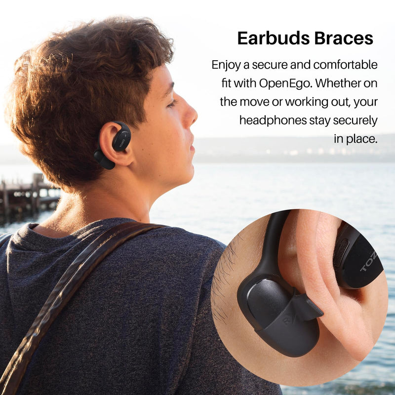 TOZO OpenEgo True Wireless Open Ear Headphone,5.3 Bluetooth Sport Earbuds Black + USB-C to USB-A Charging Cable Black