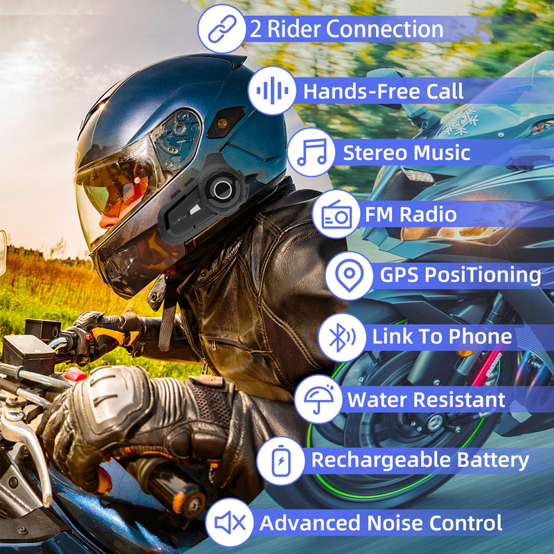 S2 Motorcycle Bluetooth Headset 5.1-1 Pack Waterproof Helmet Headsets with Dual Mics for Rider Intercom | Sunscreen Dustproof BT Speakers for Motorcycle Accessories（1PCS 1 pcs