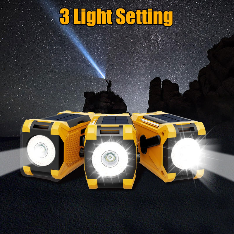 10000mAh Emergency Hand Crank Radio with LED Flashlight, AM/FM NOAA Portable Weather Alert Radio, Solar Powered Radio with Phone Charger, USB Charged, Headphone Jack, SOS Alarm, Compass (Yellow) yellow