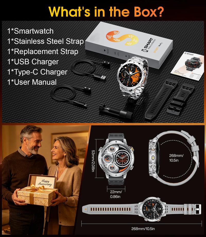 LIGE Military Smart Watch for Men, 1400mAh 60-Days Battery, 1.85" HD Smartwatch with LED Flashlight, 100+ Sports Mode, IP68 Waterproof, Pedometer, Fitness Watch for Android iOS (Sliver) Sliver