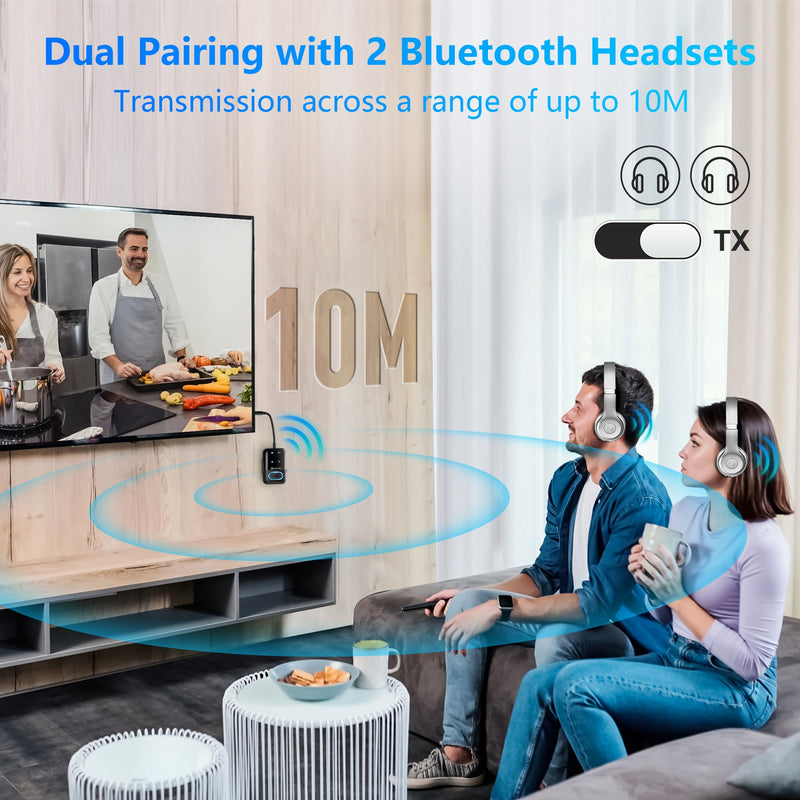 Bluetooth 5.3 Transmitter Adapter for Airplane 2-in-1 Wireless Bluetooth Audio Transmitter Receiver for 3.5mm Aux Jacks on Flight/TV/Gym Equipment, for up to 2 Wireless Headphones, Cell Phones Black1