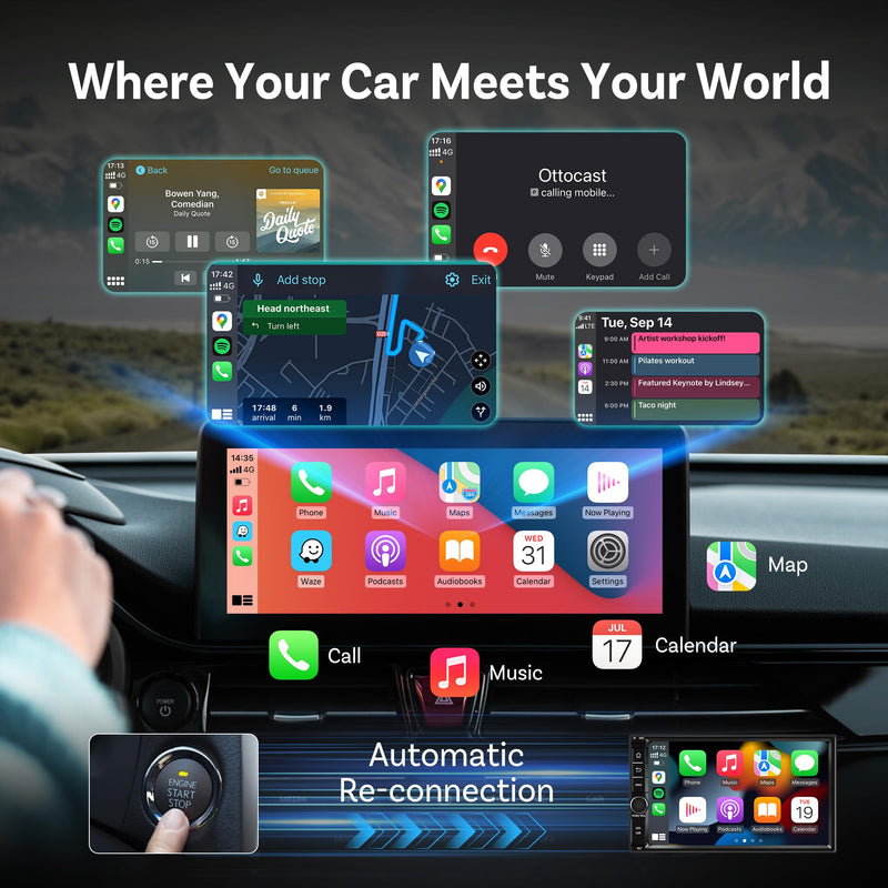 OTTOCAST Mini 2025 Wireless CarPlay & Android Auto 2-in-1 Adapter, Fast Stable Connection, Plug & Play for iPhone & Android Devices (Black) Black