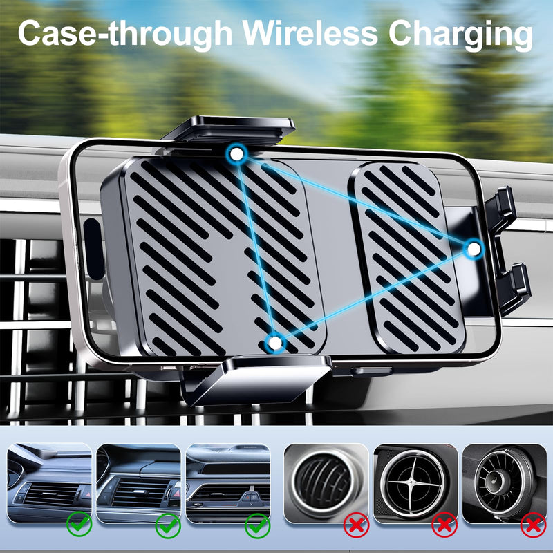 3 in 1 Wireless Car Charger, Phone Holders for Your Car 15W Fast Charging Auto Clamping, Car Phone Mount for iPhone 17 16 15 14 13 Mini Pro Max XR, Samsung Galaxy S25 Ultra S24 S23 S22 S21 Black