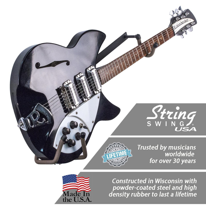 String Swing Horizontal Guitar Holder for Narrow Bodied Instruments For Flat Wall Standard Profile Electric or Narrow Body